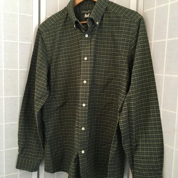 Eddie Bauer Mens Green Plaid Long Sleeve Collared Button Up Shirt Size Large - Picture 4 of 9